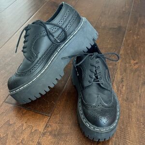T.U.K. Black Platform Brogue Shoes